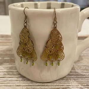 Antique Vintage Gold Plated Beaded Filigree Statement Drop Earrings